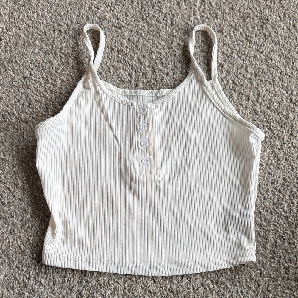 SHEIN Cream Ribbed Crop Top with Button up front
